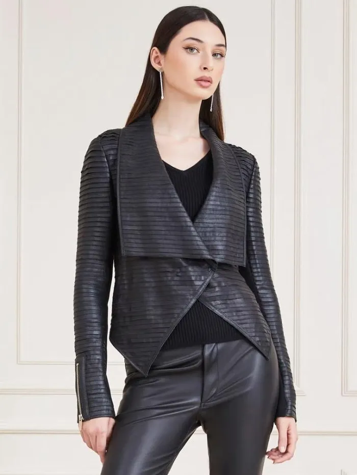 Women Marciano Leather Jacket Black Guess Coats And Jackets