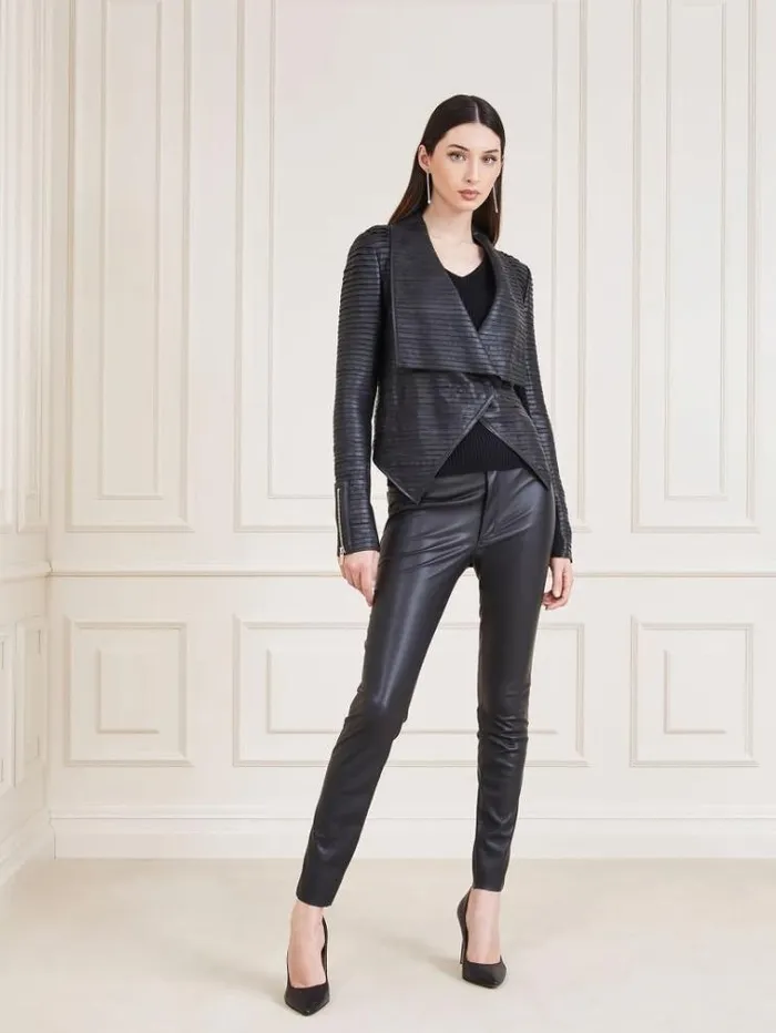 Women Marciano Leather Jacket Black Guess Coats And Jackets
