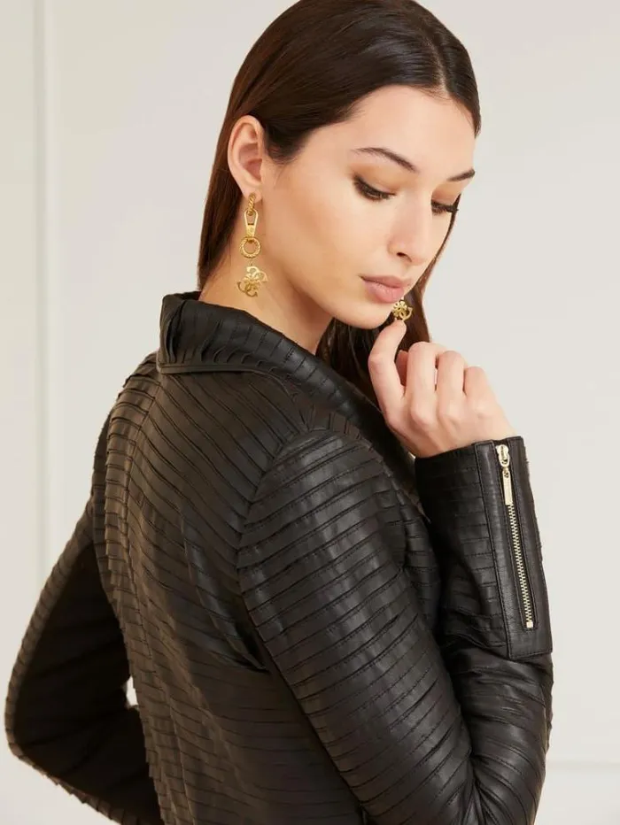 Women Marciano Leather Jacket Black Guess Coats And Jackets