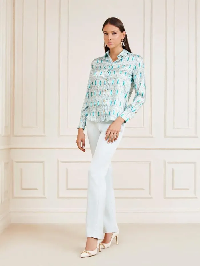 Women Marciano Logo Chain Print Shirt Shades Of Blue Guess Tops And Shirts