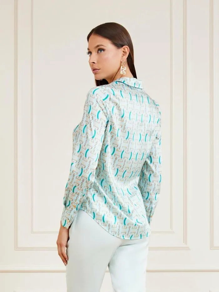 Women Marciano Logo Chain Print Shirt Shades Of Blue Guess Tops And Shirts