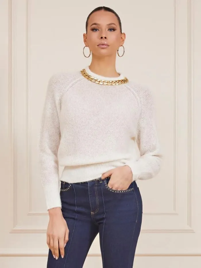 Women Marciano Neck Chain Sweater White Guess Knitwear And Sweatshirts