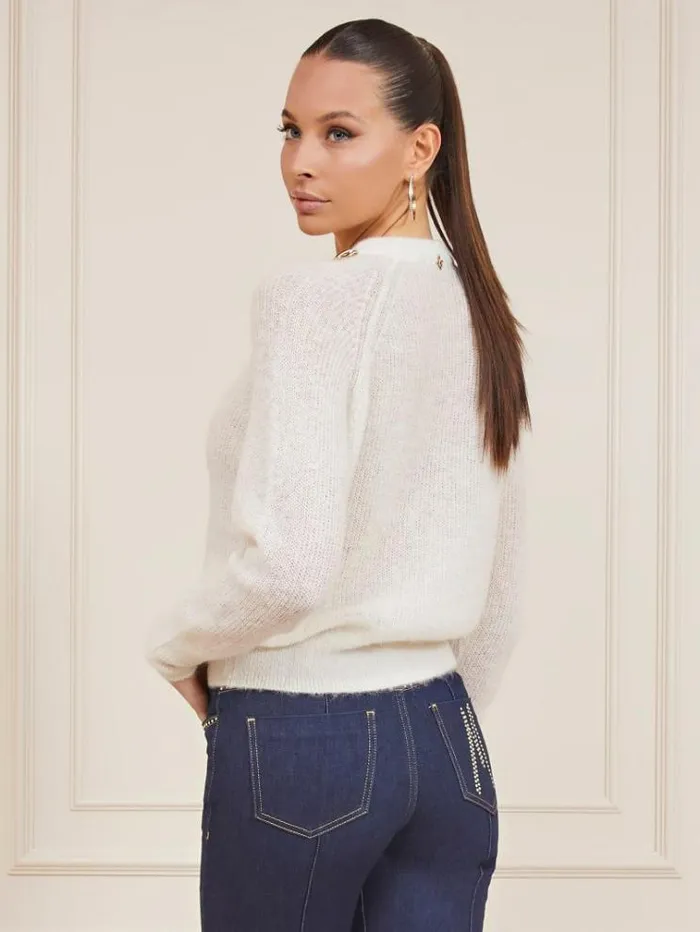 Women Marciano Neck Chain Sweater White Guess Knitwear And Sweatshirts