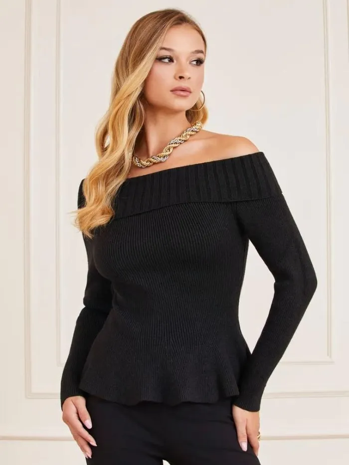 Women Marciano Oneshoulder Sweater Black Guess Knitwear And Sweatshirts