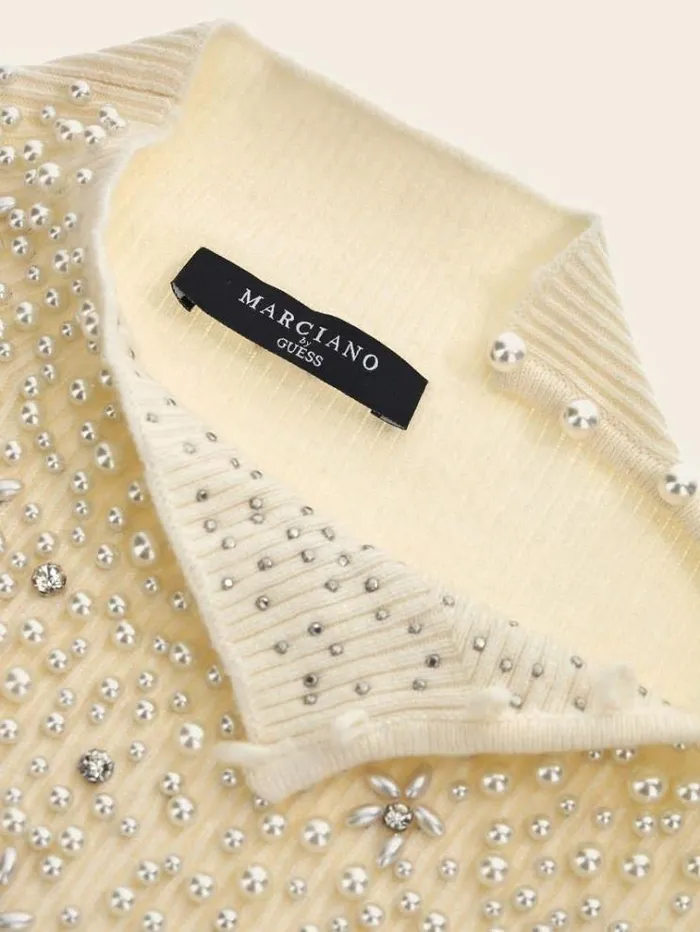 Women Marciano Pearls High Neck Sweater White Guess Knitwear And Sweatshirts