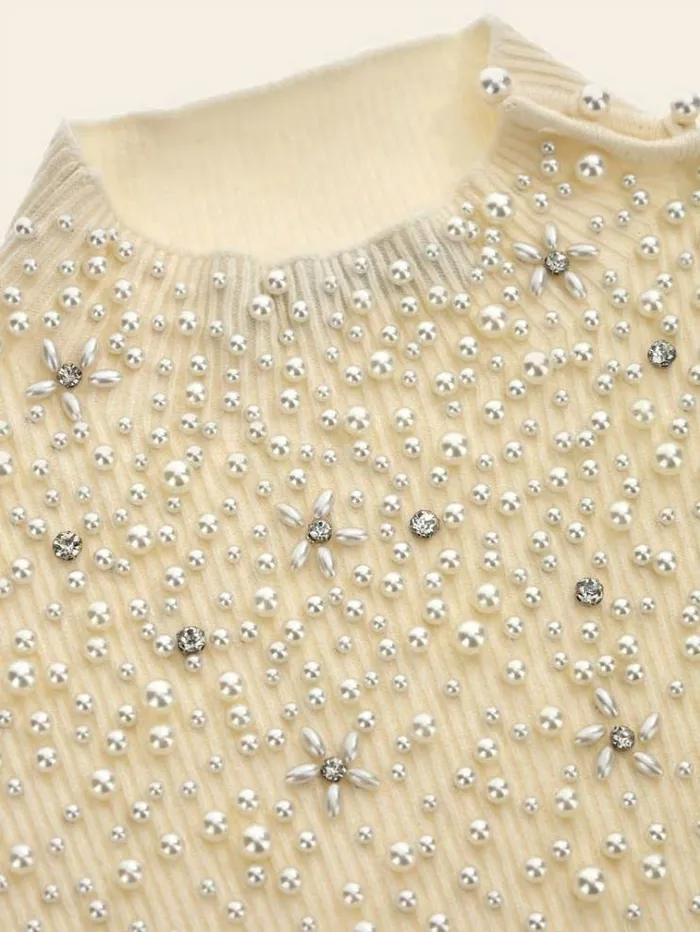 Women Marciano Pearls High Neck Sweater White Guess Knitwear And Sweatshirts