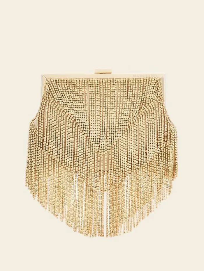 Women Marciano Real Leather Crystals Clutch Gold Guess Crossbody Bags