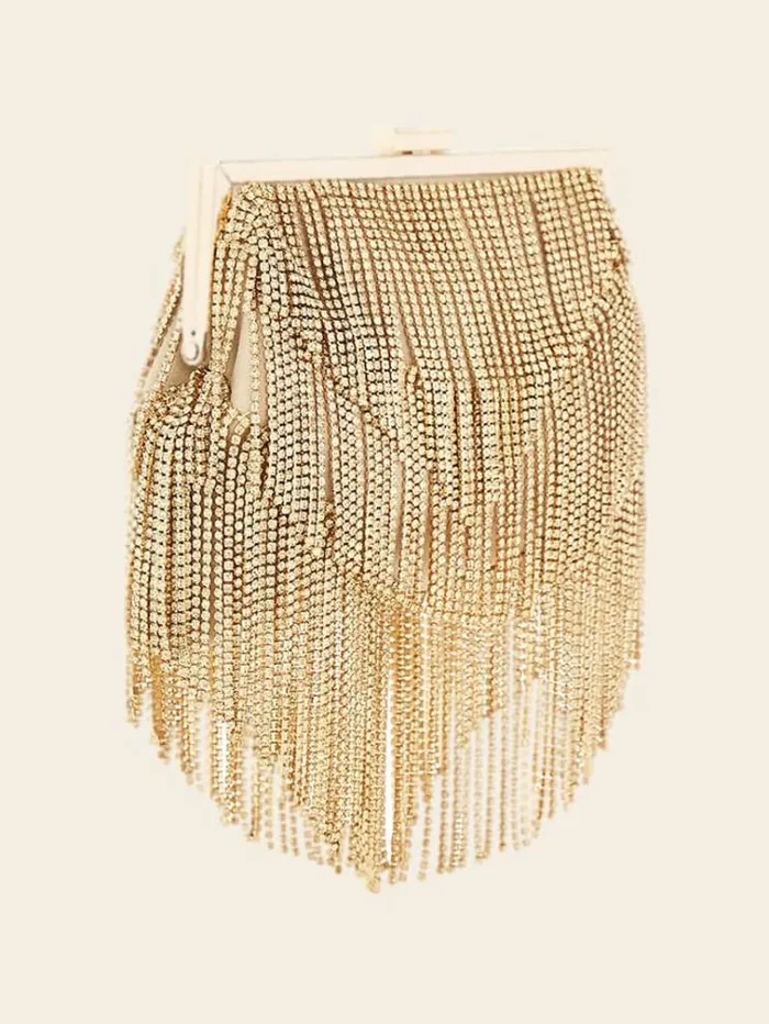 Women Marciano Real Leather Crystals Clutch Gold Guess Crossbody Bags