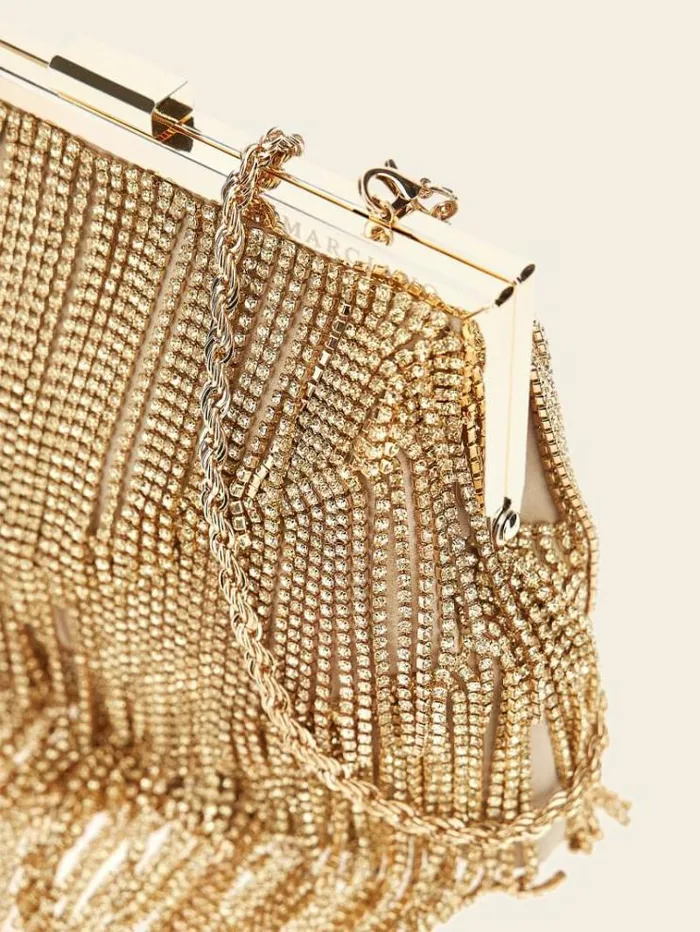 Women Marciano Real Leather Crystals Clutch Gold Guess Crossbody Bags