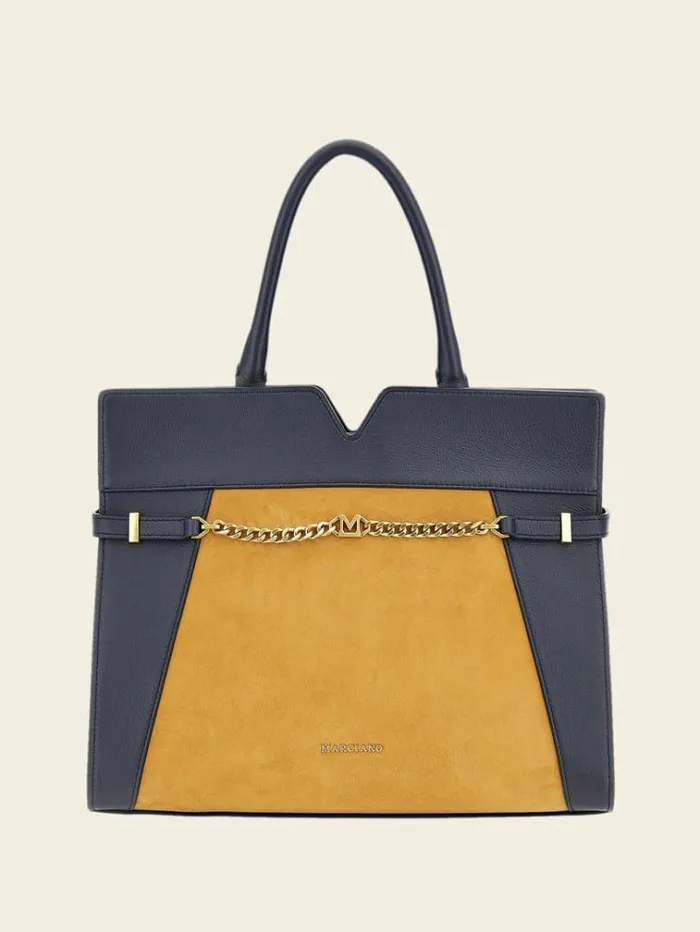 Women Marciano Real Leather Handbag Blue Guess Handbags