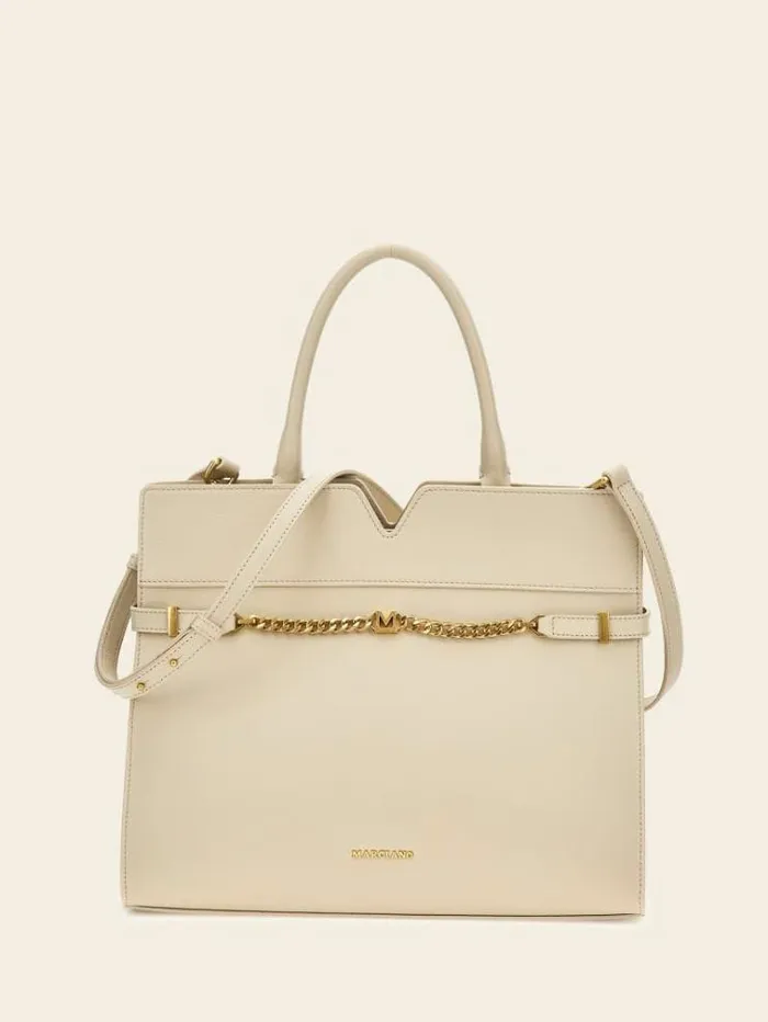 Women Marciano Real Leather Handbag Cream Guess Handbags