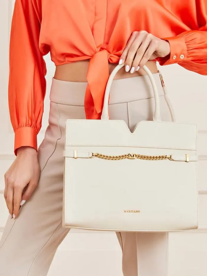 Women Marciano Real Leather Handbag Cream Guess Handbags