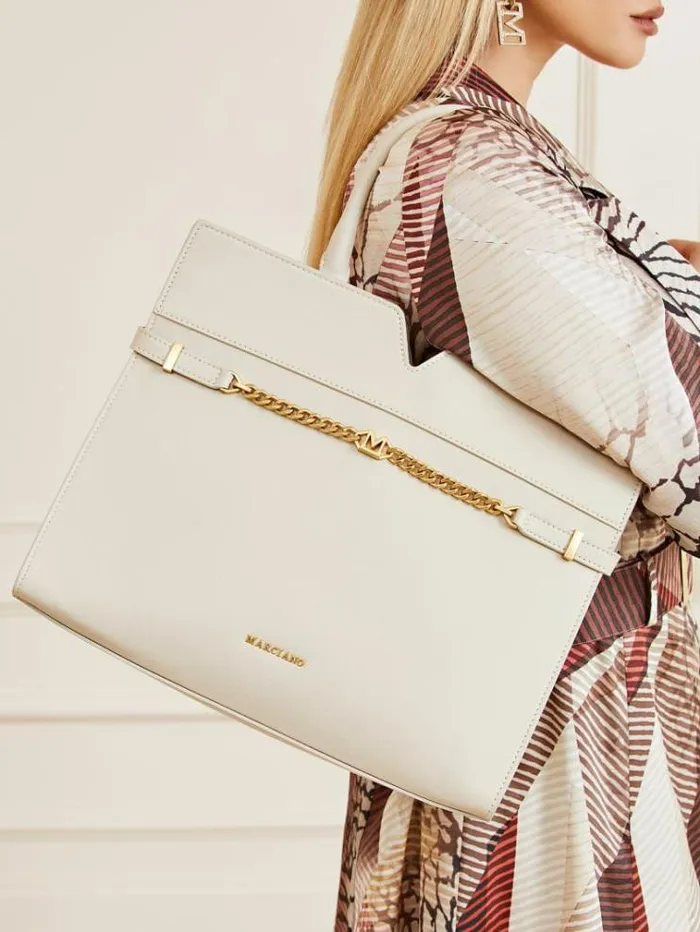 Women Marciano Real Leather Handbag Cream Guess Handbags