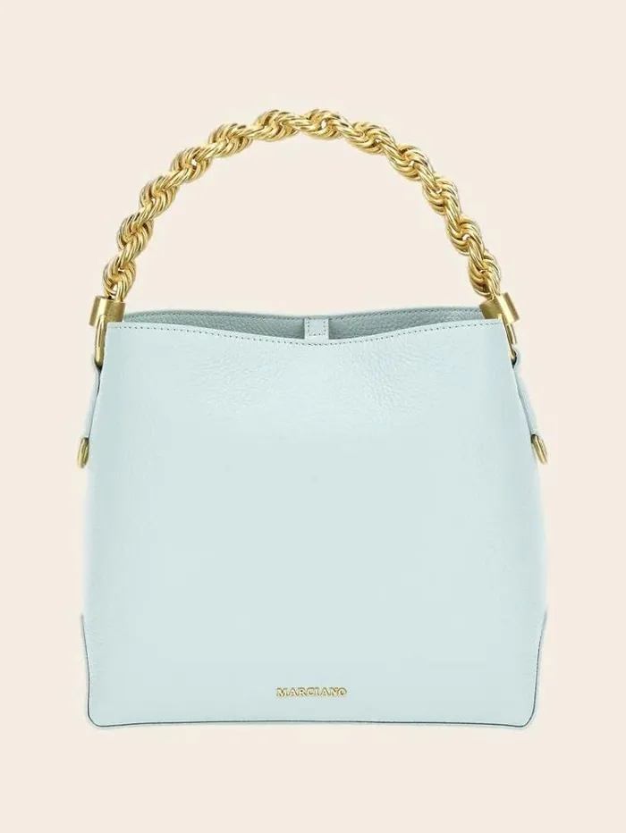 Women Marciano Real Leather Hobo Handbag Light Blue Guess Handbags