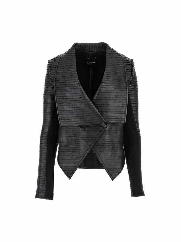 Women Marciano Real Leather Jacket Black Guess Coats And Jackets