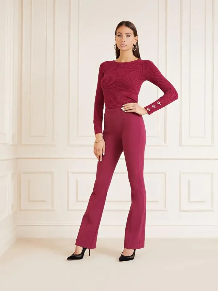 Women Marciano Rib Knit Sweater Burgundy Guess Knitwear And Sweatshirts