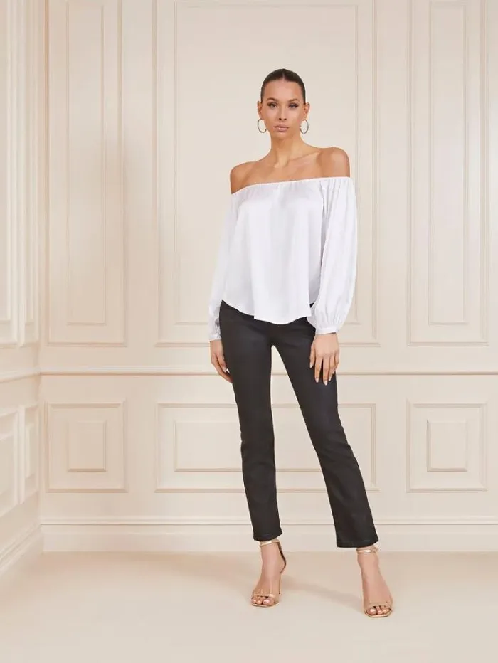 Women Marciano Satin Offshoulder Top White Guess Tops And Shirts