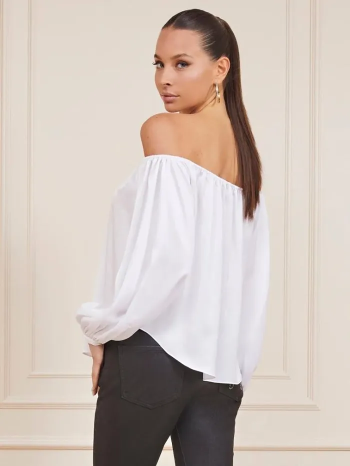 Women Marciano Satin Offshoulder Top White Guess Tops And Shirts