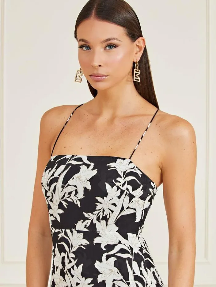 Women Marciano Satin Print Dress Black Multi Guess Dresses And Jumpsuits