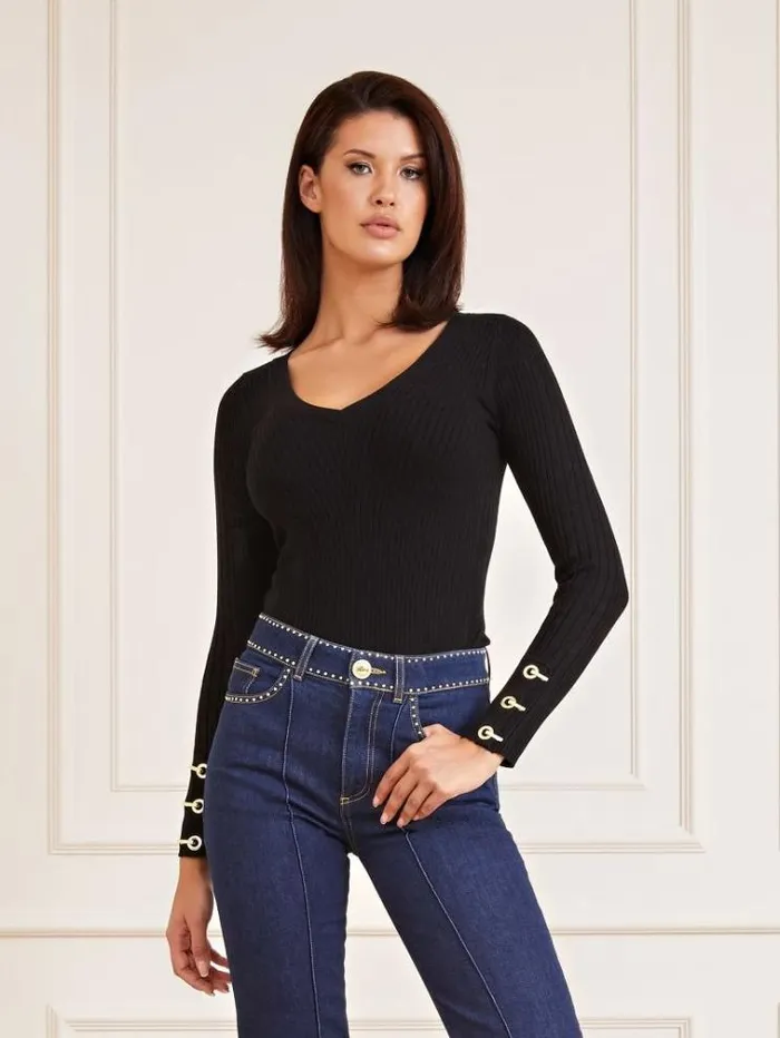 Women Marciano Side Buttons Sweater Black Guess Knitwear And Sweatshirts