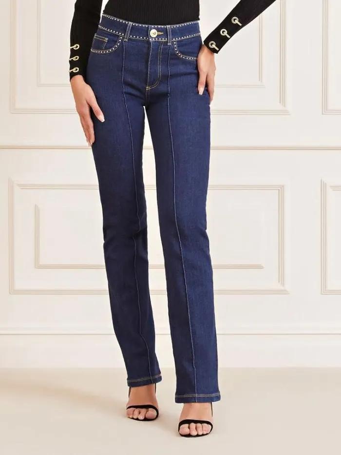 Women Marciano Straight Denim Pants Dark Blue Guess Straight