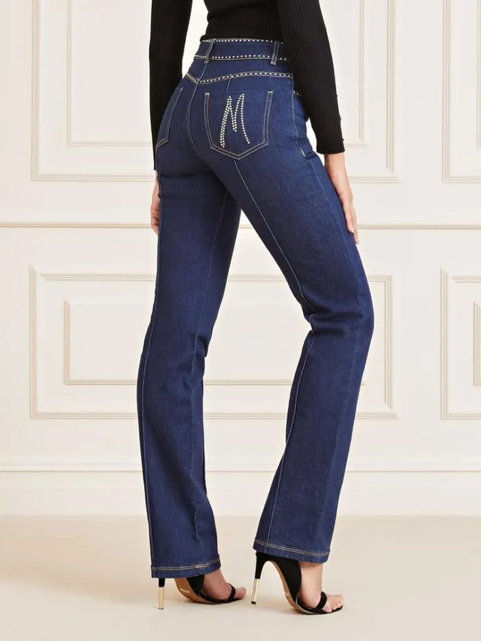 Women Marciano Straight Denim Pants Dark Blue Guess Straight