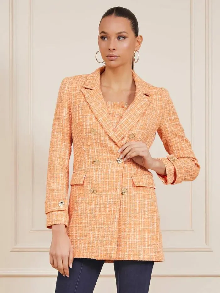 Women Marciano Tweed Blazer Orange Guess Coats And Jackets