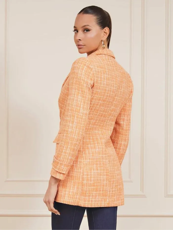 Women Marciano Tweed Blazer Orange Guess Coats And Jackets