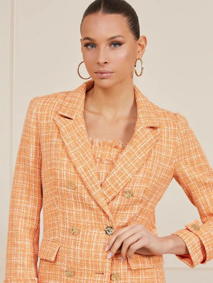 Women Marciano Tweed Blazer Orange Guess Coats And Jackets