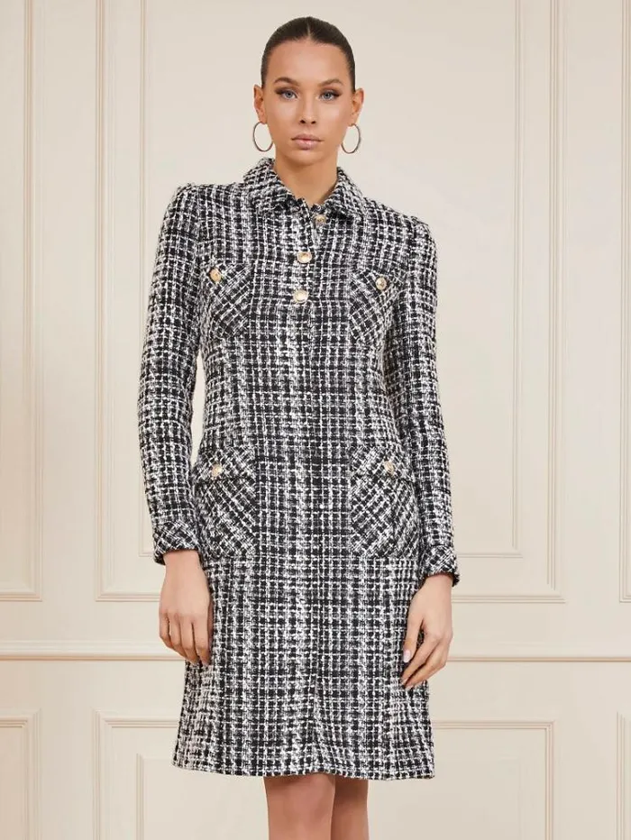 Women Marciano Tweed Coat Black Multi Guess Coats And Jackets