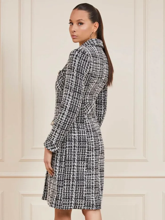 Women Marciano Tweed Coat Black Multi Guess Coats And Jackets