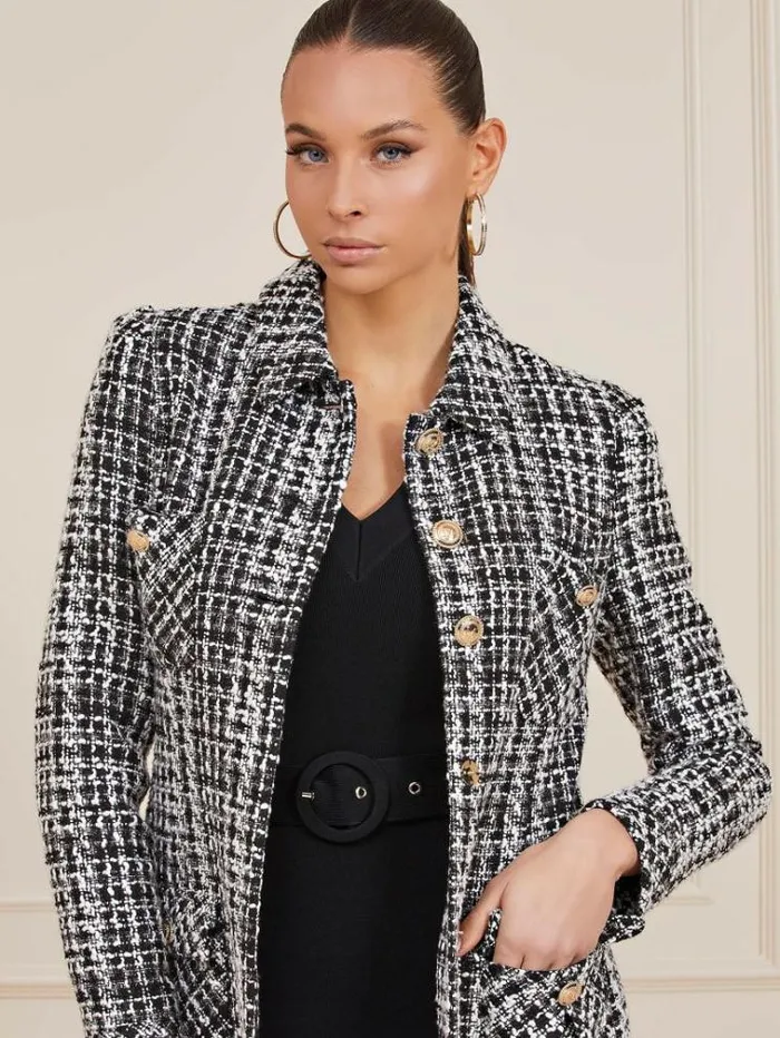 Women Marciano Tweed Coat Black Multi Guess Coats And Jackets