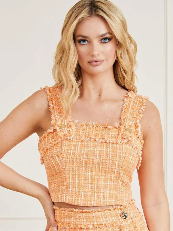 Women Marciano Tweed Top Orange Guess Tops And Shirts