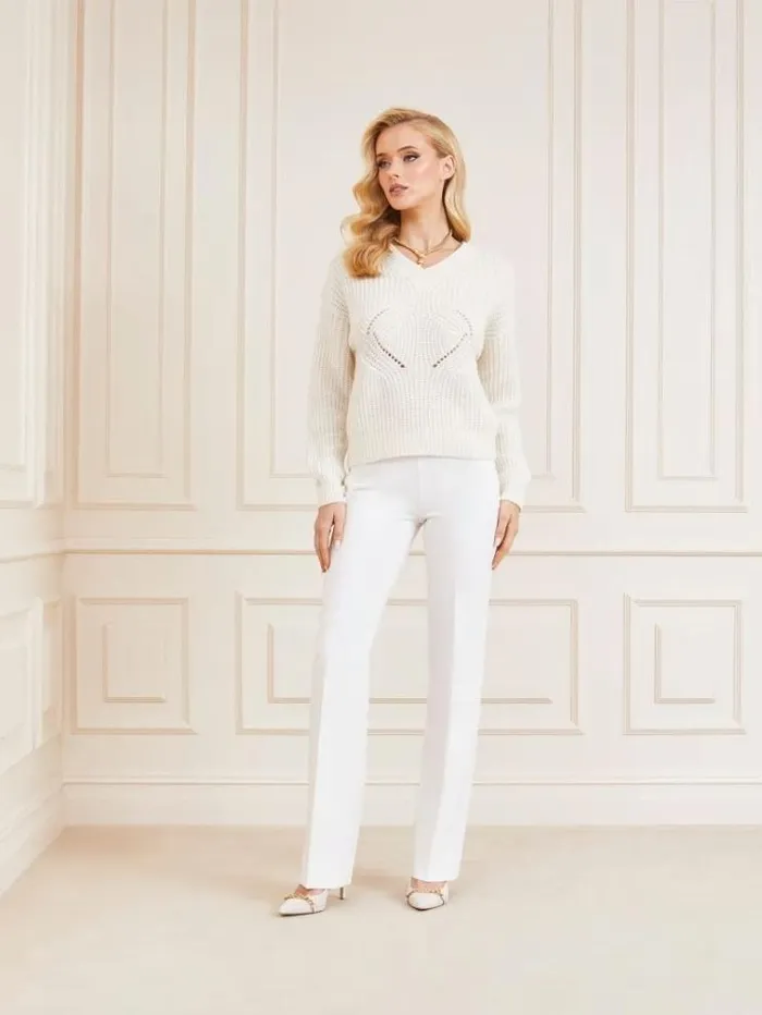 Women Marciano V Neck Wool Blend Sweater White Guess Knitwear And Sweatshirts