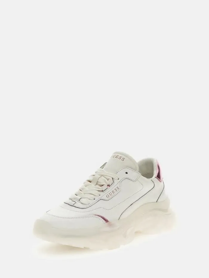 Women Massel Real Leather Running Shoes Pink Guess Sneakers