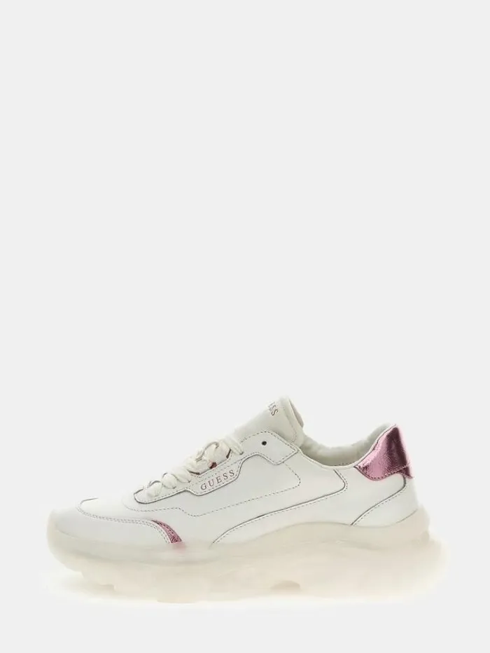 Women Massel Real Leather Running Shoes Pink Guess Sneakers