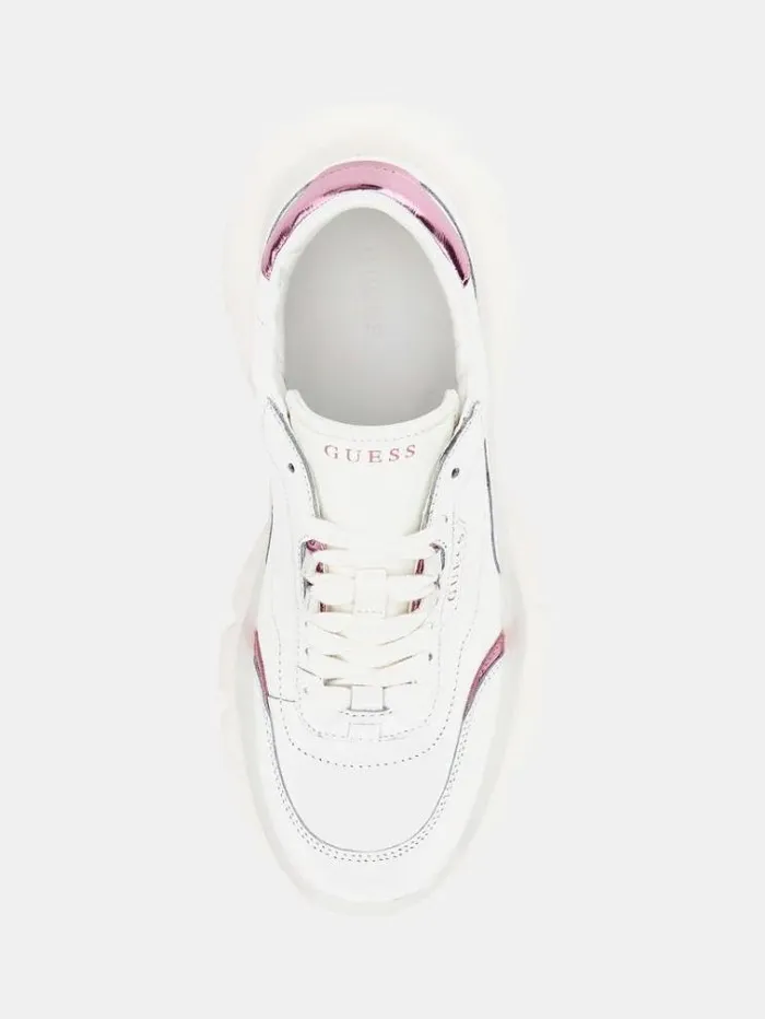 Women Massel Real Leather Running Shoes Pink Guess Sneakers
