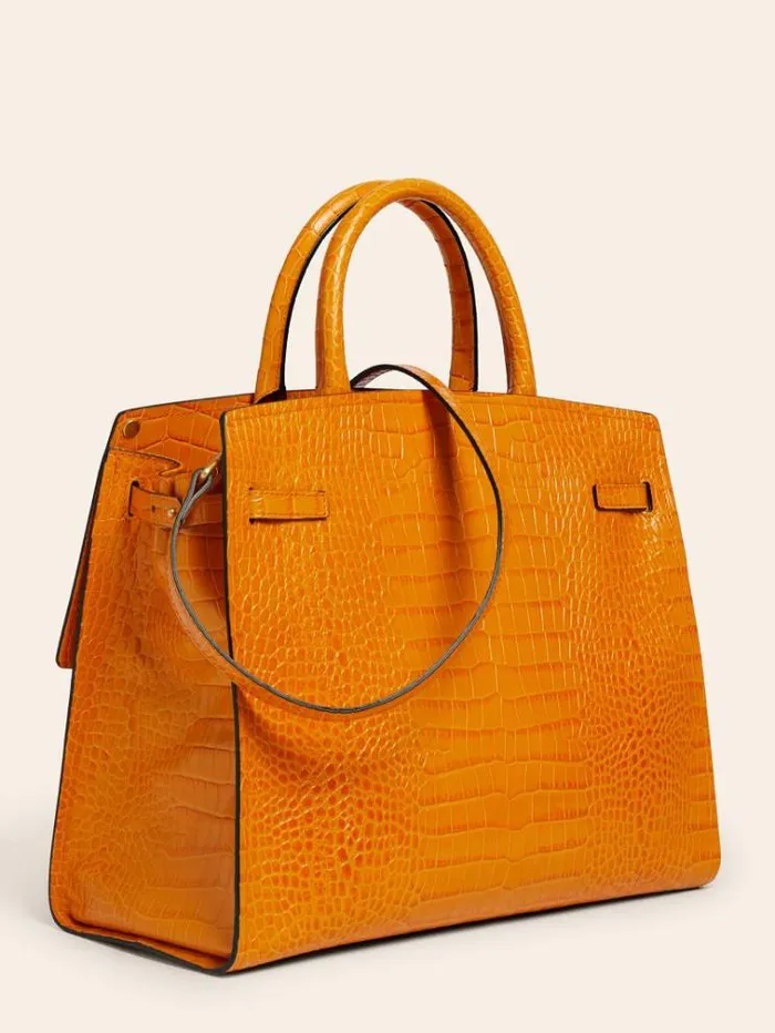 Women Megan Luxe Real Leather Handbag Orange Guess Handbags