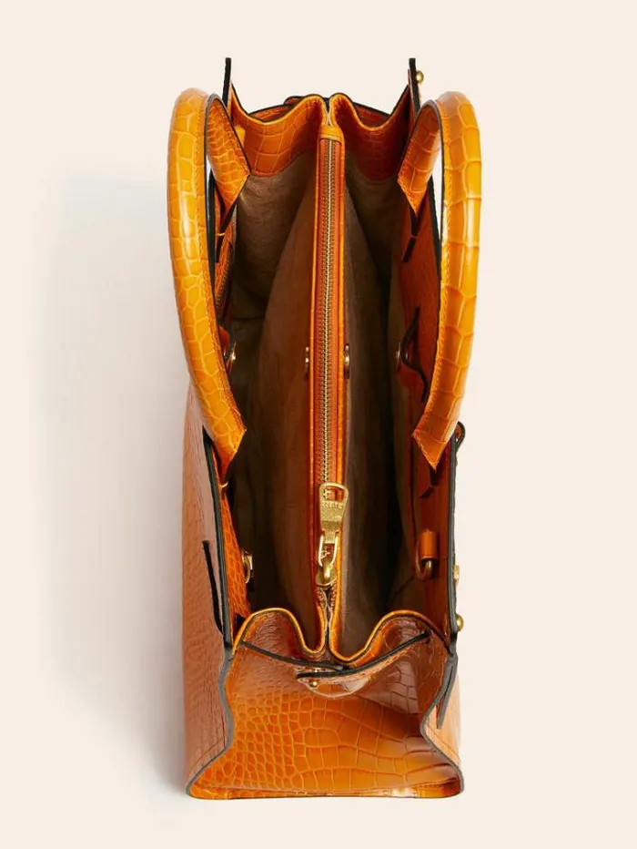 Women Megan Luxe Real Leather Handbag Orange Guess Handbags