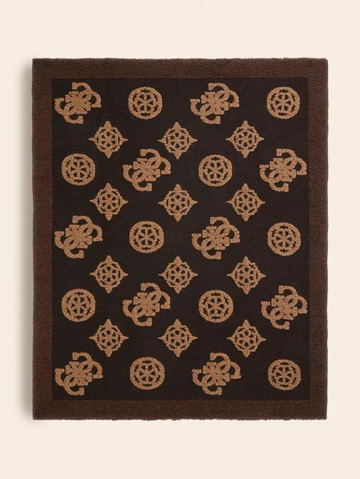 WomenMen 4g And Peony Logo Wool Blanket Brown Guess Home Collection