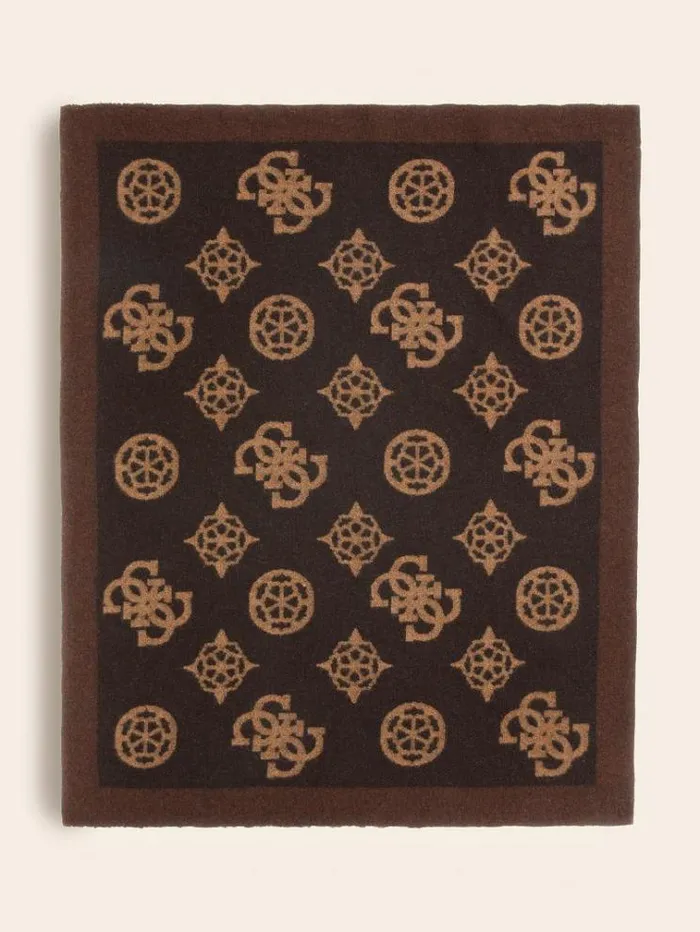 WomenMen 4g And Peony Logo Wool Blanket Brown Guess Home Collection