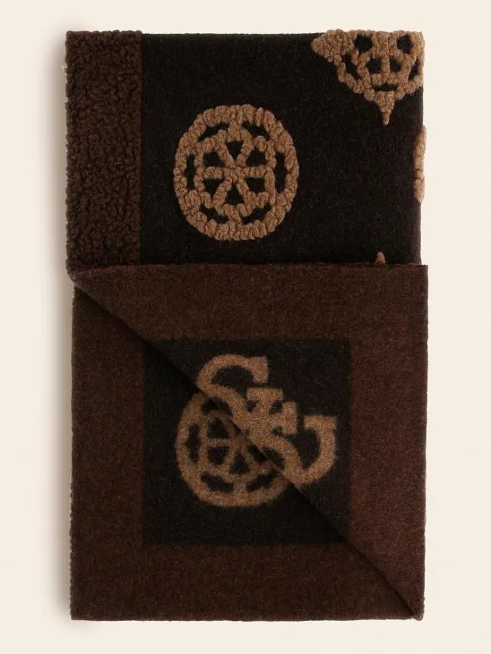 WomenMen 4g And Peony Logo Wool Blanket Brown Guess Home Collection