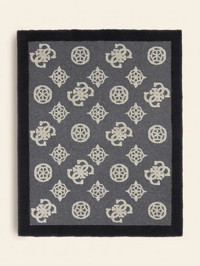WomenMen 4g And Peony Logo Wool Blanket Grey Multi Guess Home Collection