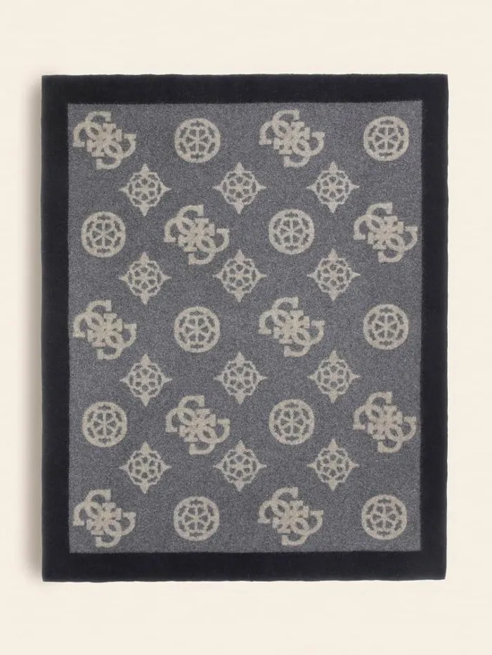 WomenMen 4g And Peony Logo Wool Blanket Grey Multi Guess Home Collection