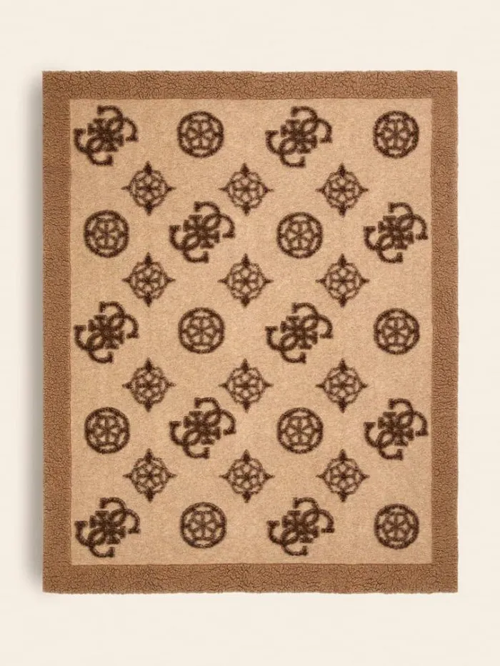 WomenMen 4g And Peony Logo Wool Blanket Multi Beige Guess Home Collection