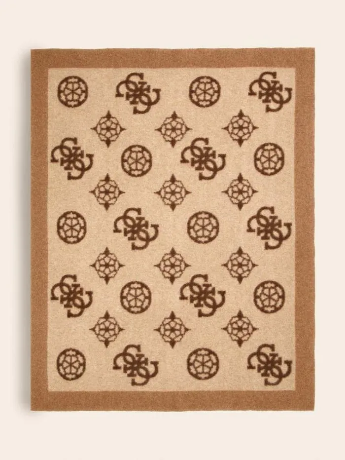 WomenMen 4g And Peony Logo Wool Blanket Multi Beige Guess Home Collection