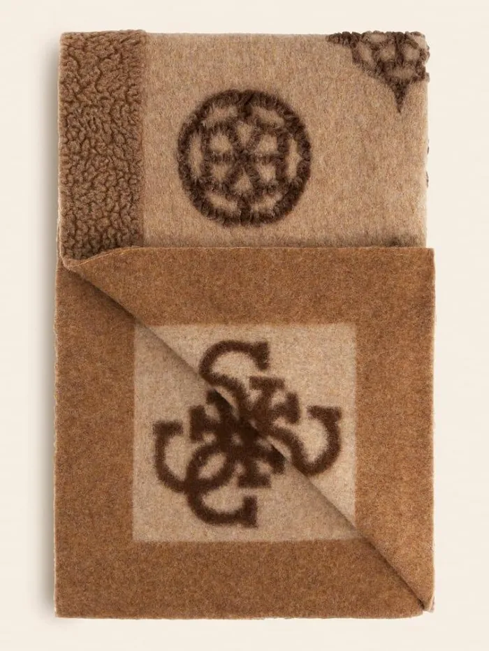 WomenMen 4g And Peony Logo Wool Blanket Multi Beige Guess Home Collection