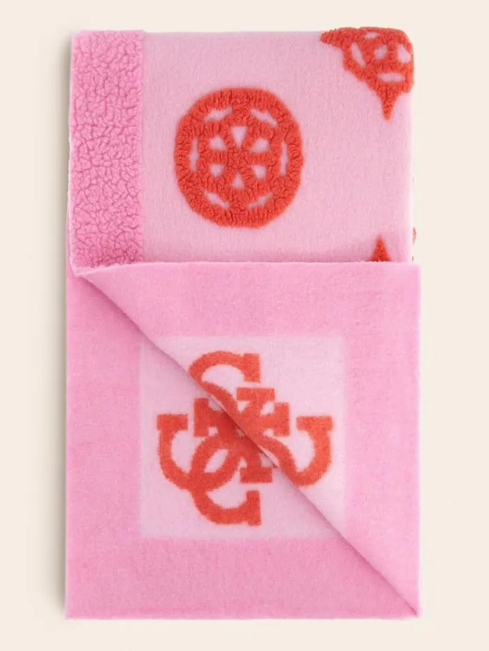 WomenMen 4g And Peony Logo Wool Blanket Multi Pink Guess Home Collection