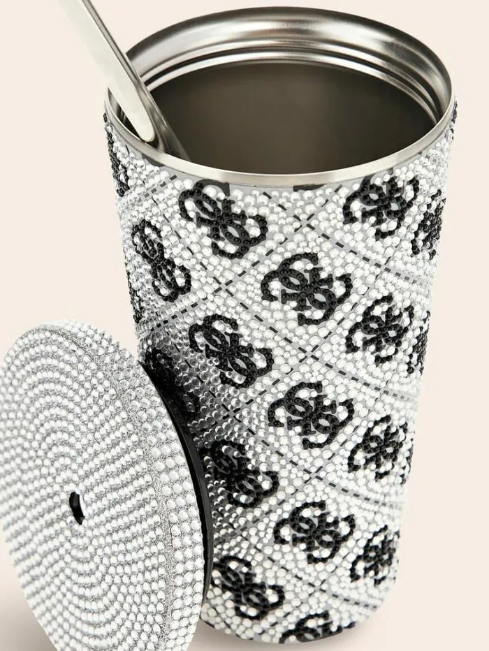 WomenMen 4g Logo Travel Tumbler Cup Silver Guess Home Collection