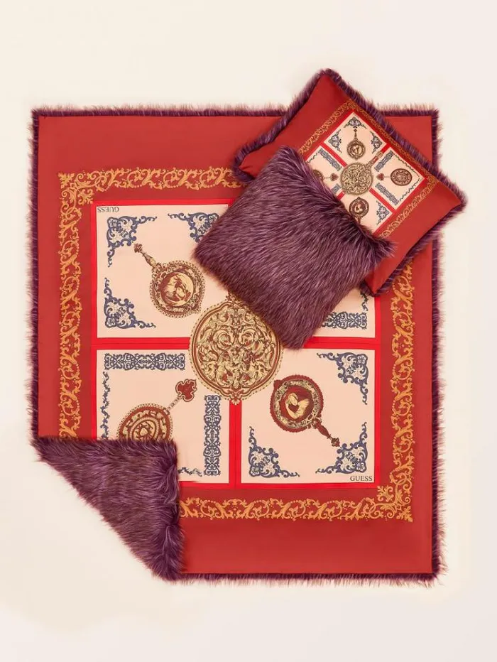 WomenMen Faux Fur Square Cushion Burgundy Guess Home Collection